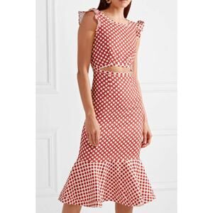 SALONI Womens Red White Polka Dot Flutter Sleeve Gail Cutout Midi Dress Size 4